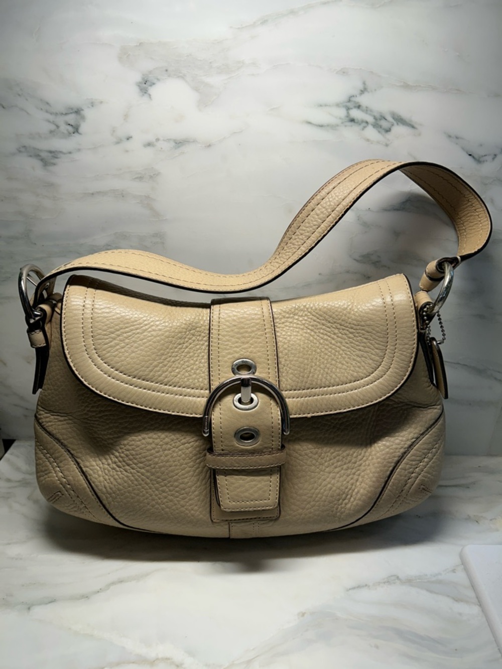 Coach Pebbled Leather Shoulder Bag in Tan